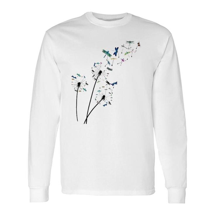 Dandelion Dragonfly Flower Floral Dragonfly Tree Long Sleeve T-Shirt T-Shirt