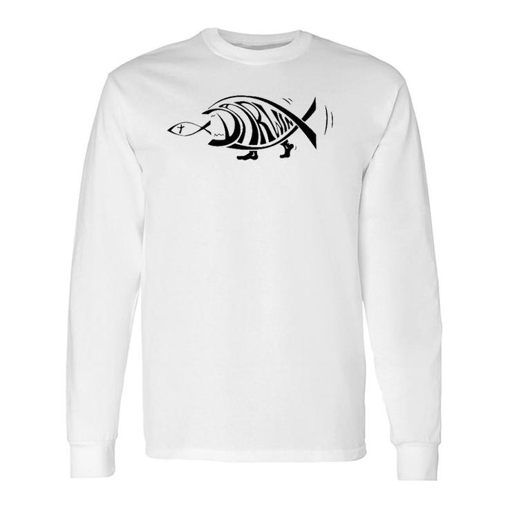 Darwin Fish Eating Jesus Fish Evolution Science Daddy Long Sleeve T-Shirt T- Shirt