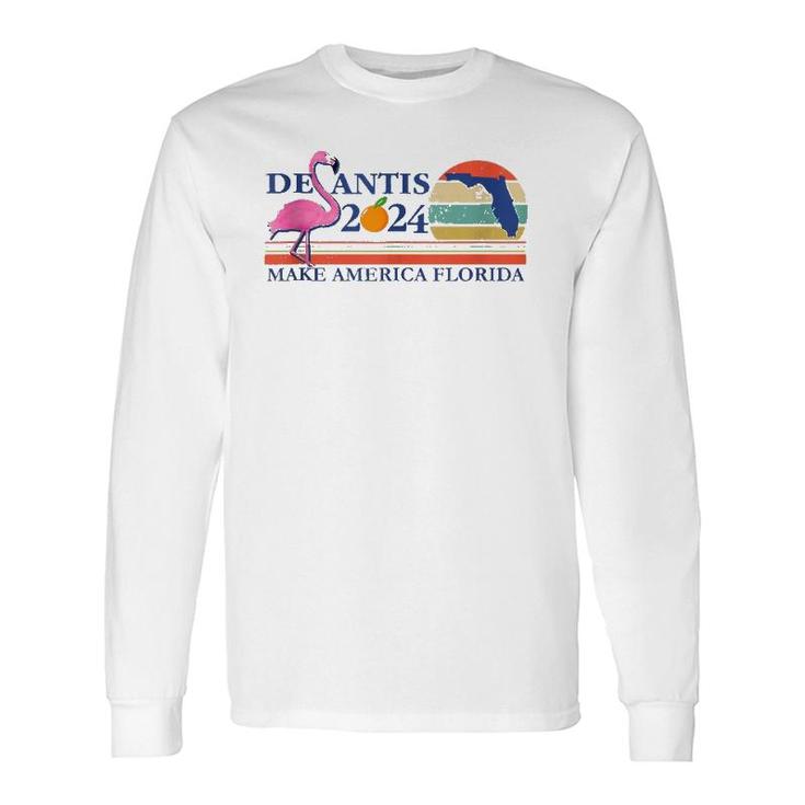 Desantis 2024 Make America Florida Flamingo Vintage Retro Long Sleeve T-Shirt T-Shirt