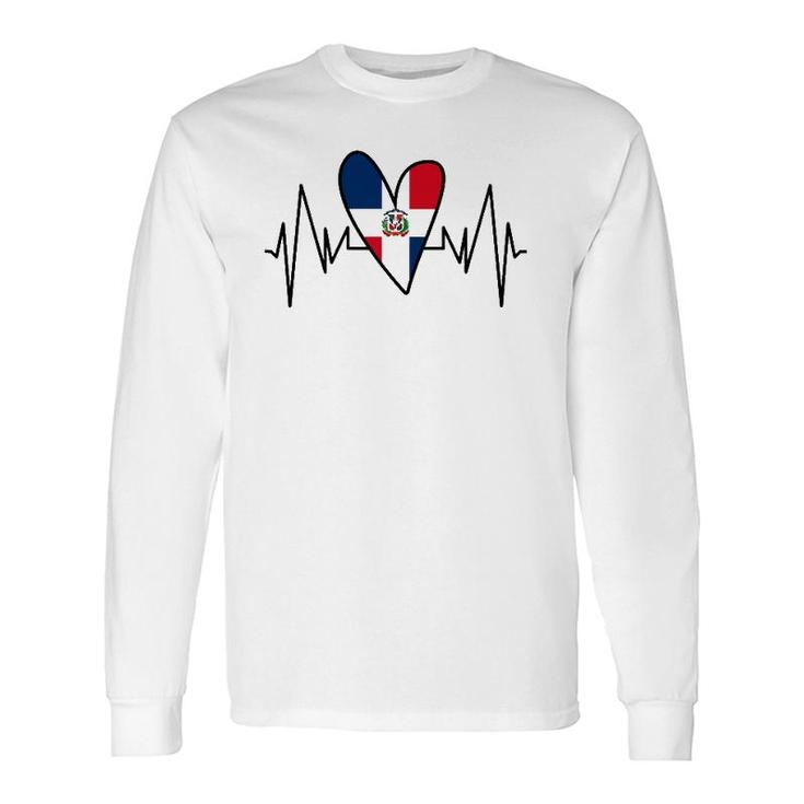 Dominican Flag Heartbeat Ekg Heart Long Sleeve T-Shirt T-Shirt