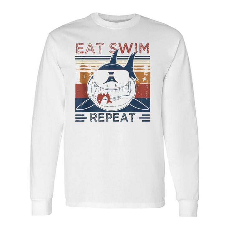 Eat Swim Repeat Shark Lovers Retro Vintage For The Week Long Sleeve T-Shirt T-Shirt