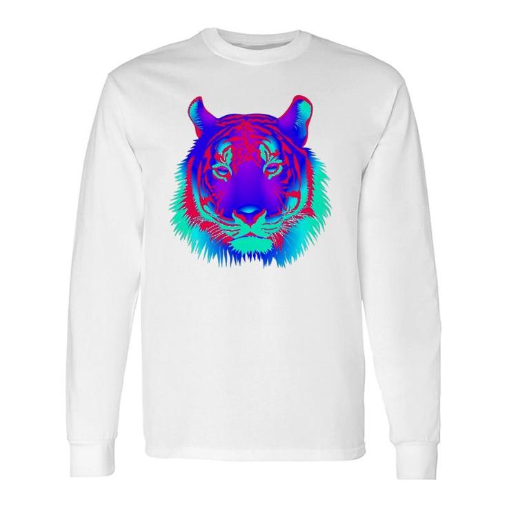 Edm Electronic Dance Techno Colorful Tiger Rave Long Sleeve T-Shirt T-Shirt
