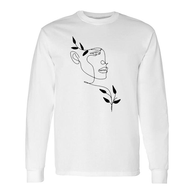 Face Abstract Minimalist Line Art Drawing Tee Aesthetic Top Long Sleeve T-Shirt T-Shirt