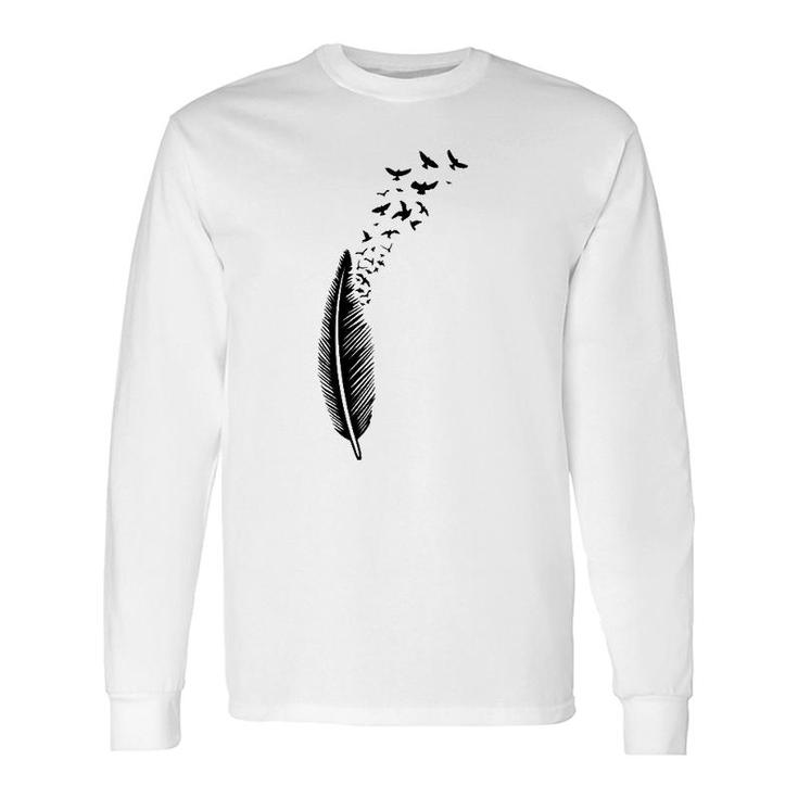 Feather With Swarm Of Birds Symbol Of Freedom Animal Long Sleeve T-Shirt T-Shirt