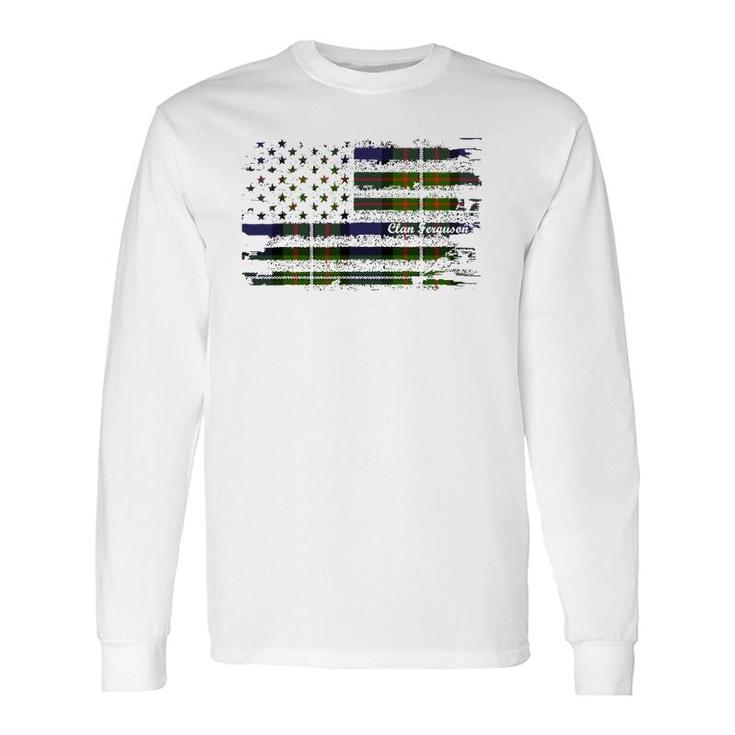 Ferguson Surname American Flag Scottish Clan Tartan Long Sleeve T-Shirt T-Shirt