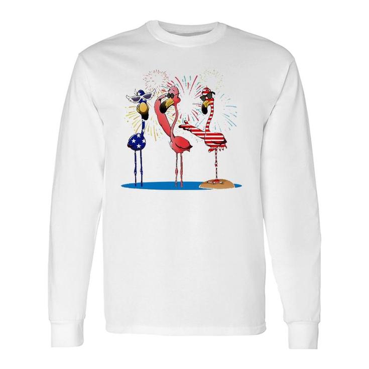Flamingo American Flag Shadow The 4Th July 2021 Long Sleeve T-Shirt T-Shirt