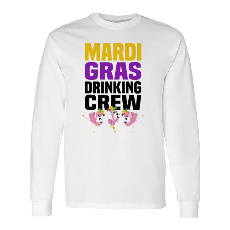 Flamingo Jester Hat Wine Glass Mardi Gras Drinking Crew Long Sleeve T-Shirt T-Shirt