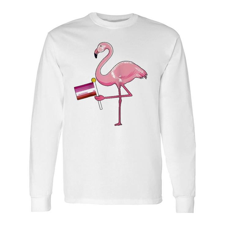 Flamingo Lesbian Flag Cute Lgbt Rainbow Gay Pride Raglan Baseball Tee Long Sleeve T-Shirt T-Shirt