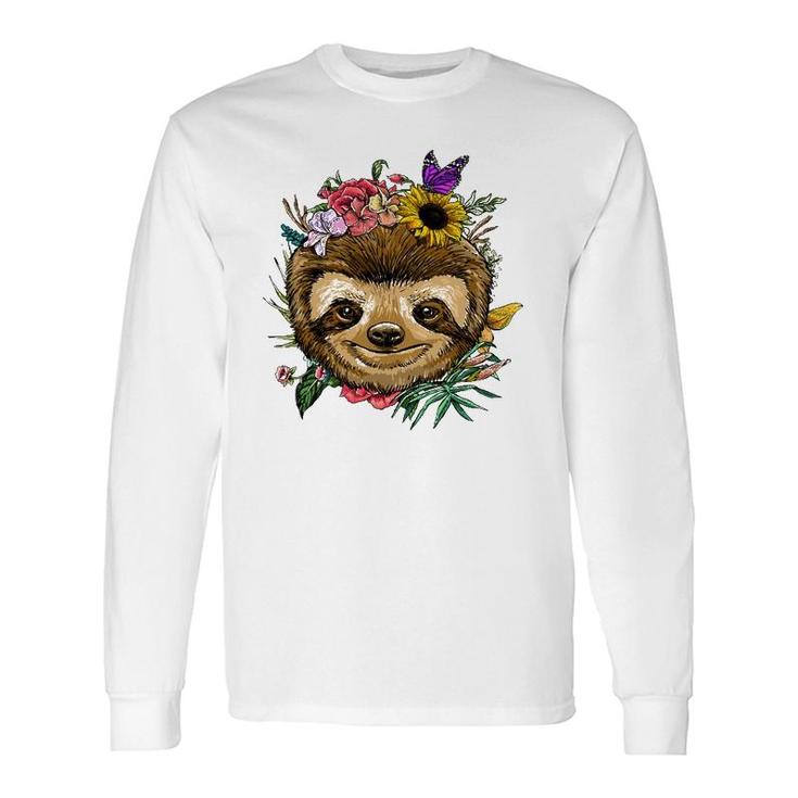 Floral Sloth Spring Nature Lovers Long Sleeve T-Shirt