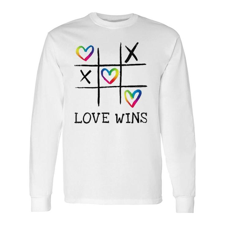 Fun Lgbtq Love Wins In Gay Pride Rainbow Colors Gay Ally V-Neck Long Sleeve T-Shirt T-Shirt