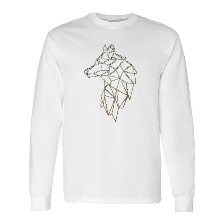 Geometric Abstract Gold Wolf Polygonal Long Sleeve T-Shirt