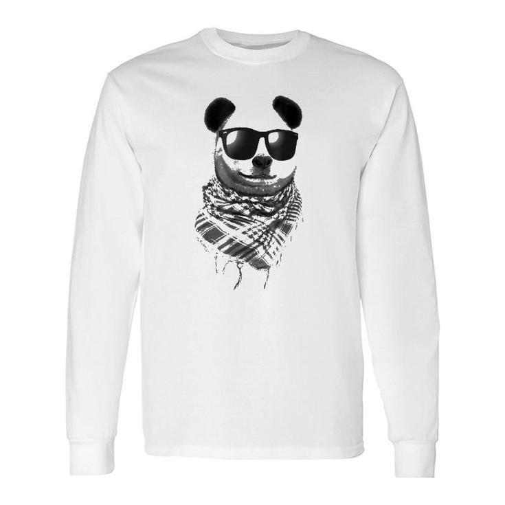 Giant Panda Wear Fishnet Pattern Keffiyeh Sunglass Long Sleeve T-Shirt T-Shirt