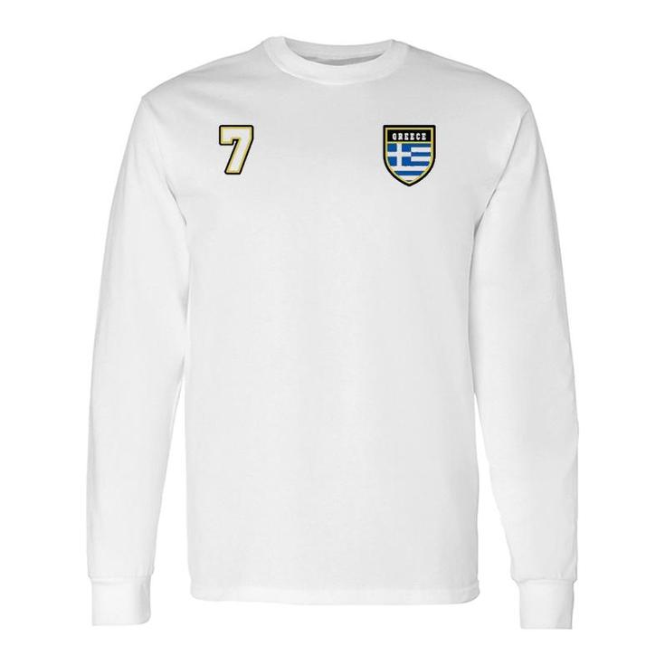 Greece Number 7 Soccer Flag Football Seven Greek Long Sleeve T-Shirt T-Shirt
