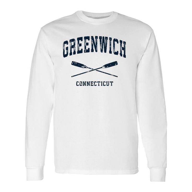 Greenwich Connecticut Vintage Nautical Crossed Oars Navy Long Sleeve T-Shirt T-Shirt