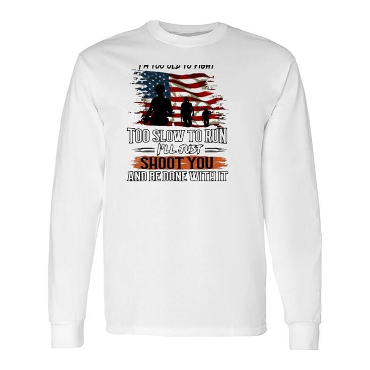Grumpy Old Man Us Flag Troops Silhouette Veterans Day Grandpa Long Sleeve T-Shirt T-Shirt