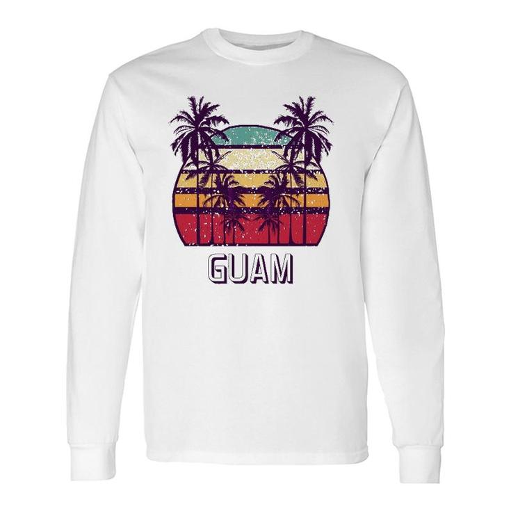 Guam Hawaii Vintage 1970'S Retro Skyline Palm Tree Long Sleeve T-Shirt T-Shirt