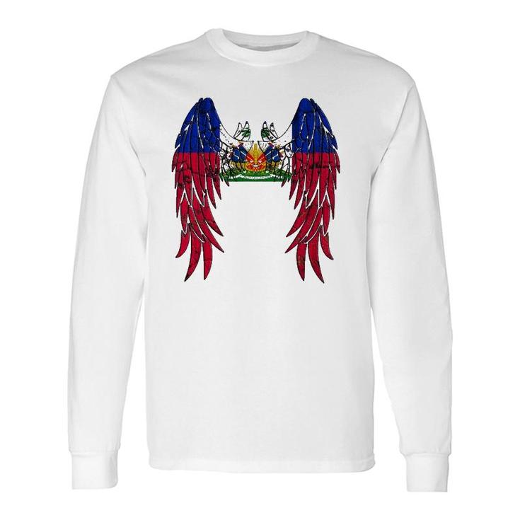 Haitian Flag Angel Wings Jesus Catholic Christian God Haiti Long Sleeve T-Shirt T-Shirt