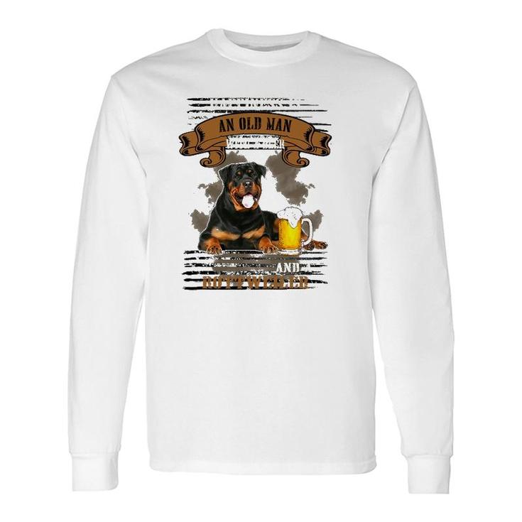 Happiness Is Old Man With Beer And A Rottweiler Sitting Near Long Sleeve T-Shirt T-Shirt