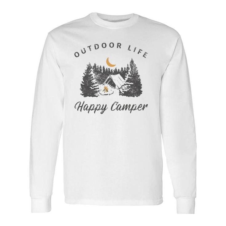 Happy Camper Outdoor Life Forest Camp Camping Nature Vintage Long Sleeve T-Shirt T-Shirt