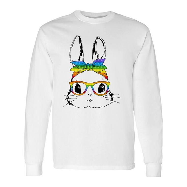 Happy Easter Day Pop It Bunny Face Glasses Easter Fidget Toy Long Sleeve T-Shirt T-Shirt