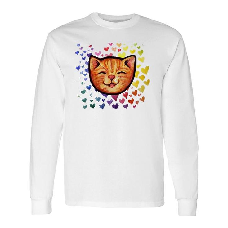 Happy Orange Tabby Cat Rainbow Long Sleeve T-Shirt T-Shirt