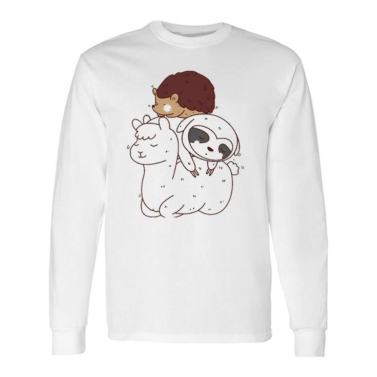 Hedgehog Riding Sloth Riding Llama Long Sleeve T-Shirt T-Shirt