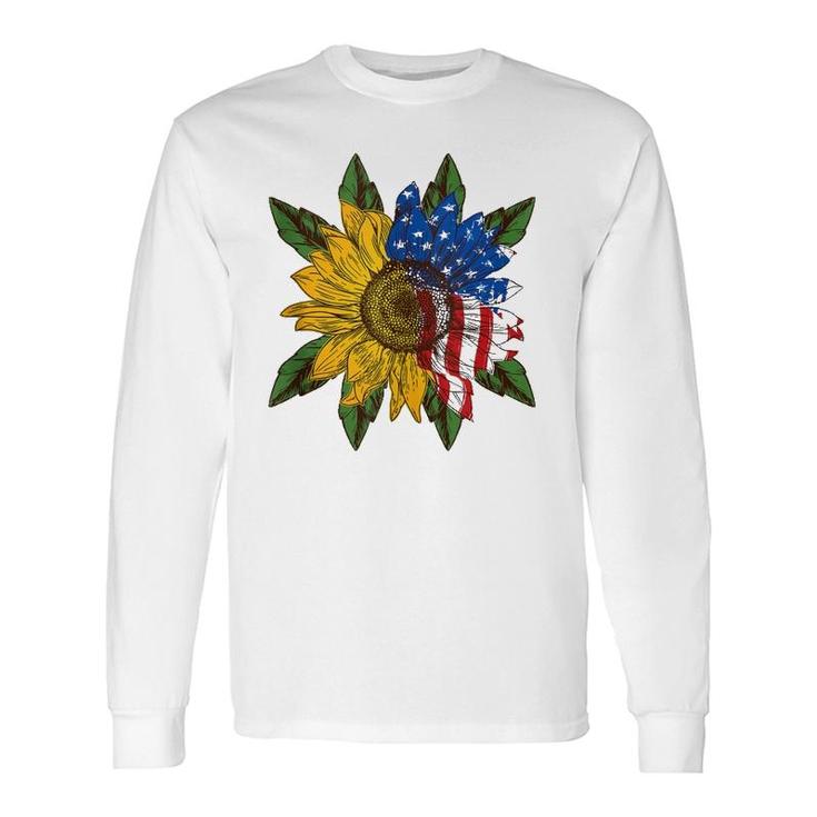 Hippie Hippies Peace Sunflower American Flag Hippy Long Sleeve T-Shirt T-Shirt