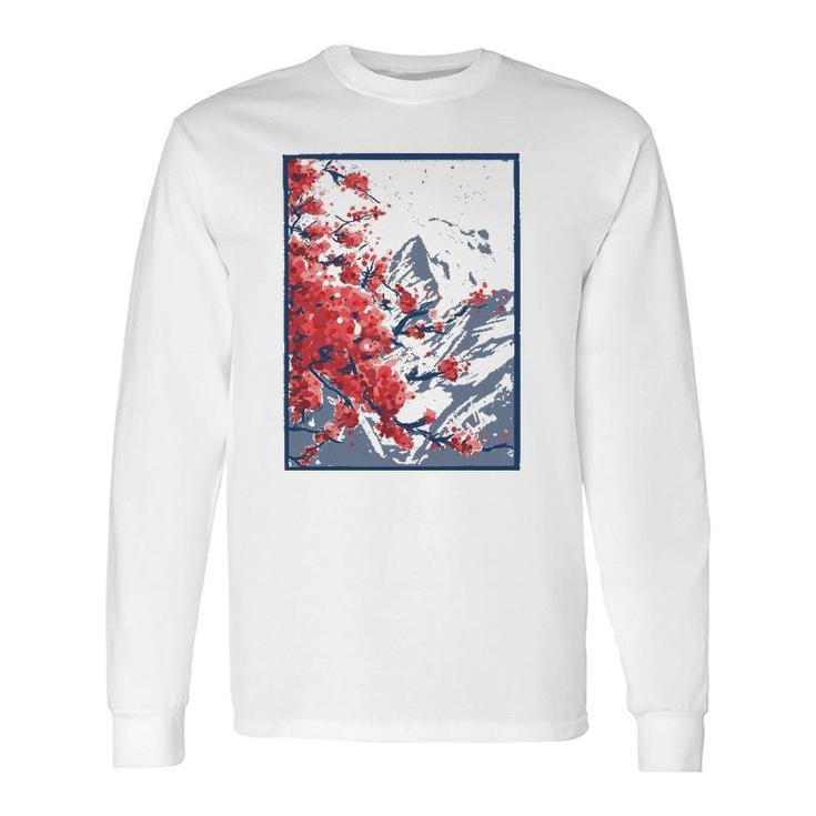 Japanese Cherry Blossom Japanese Art Print Long Sleeve T-Shirt T-Shirt