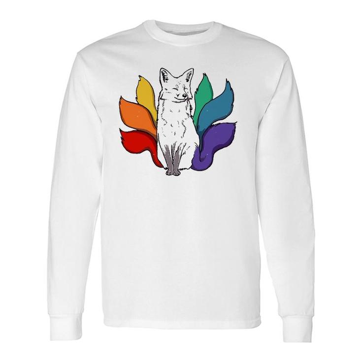 Japanese Kitsune Fox With Rainbow Tails, Lgbt Gay Pride Long Sleeve T-Shirt T-Shirt