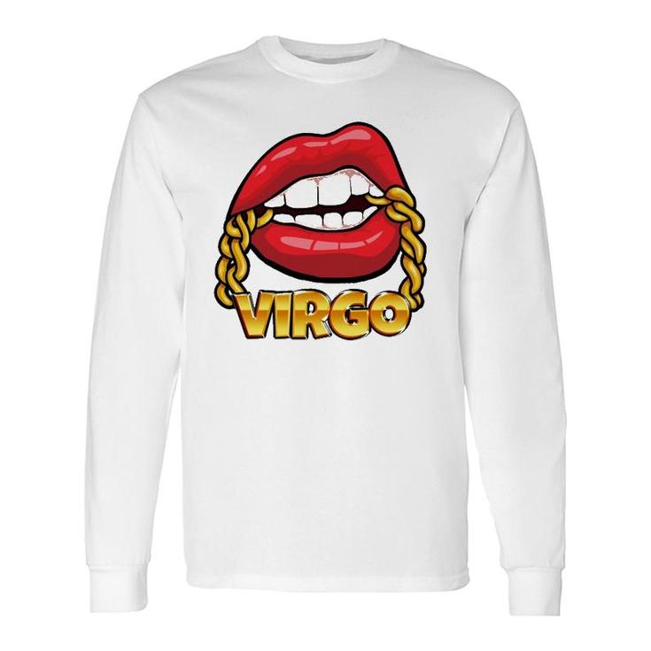 Juicy Lips Gold Chain Virgo Zodiac Sign Long Sleeve T-Shirt T-Shirt