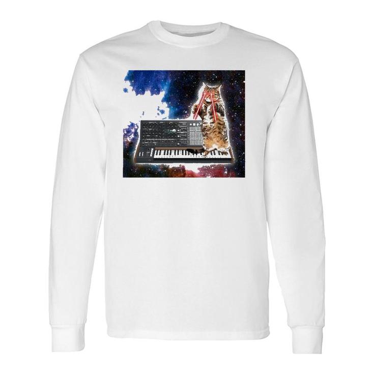 Laser Kitty In Space With Synthesizer Long Sleeve T-Shirt T-Shirt