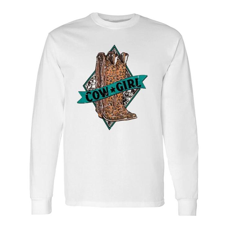 Leopard Cowgirl Boots Western Country Cowboy Rodeo Dad Long Sleeve T-Shirt T-Shirt