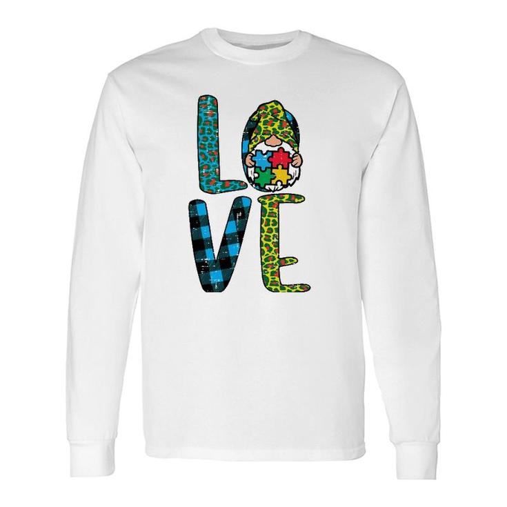 Leopard Plaid Love Nordic Gnome Puzzle Cute Autism Awareness Long Sleeve T-Shirt T-Shirt
