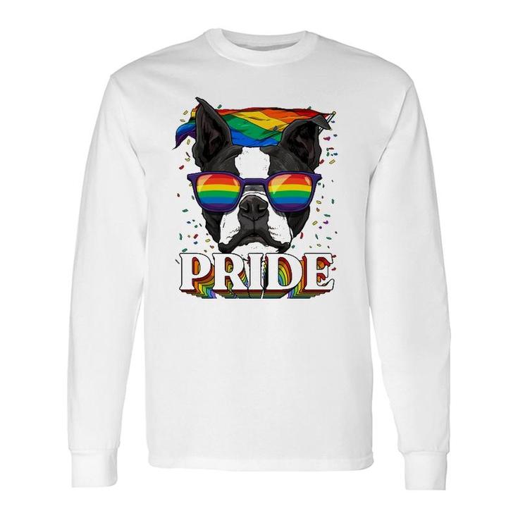 Lgbt Boston Terrier Gay Pride Lgbtq Rainbow Flag Sunglasses Long Sleeve T-Shirt T-Shirt