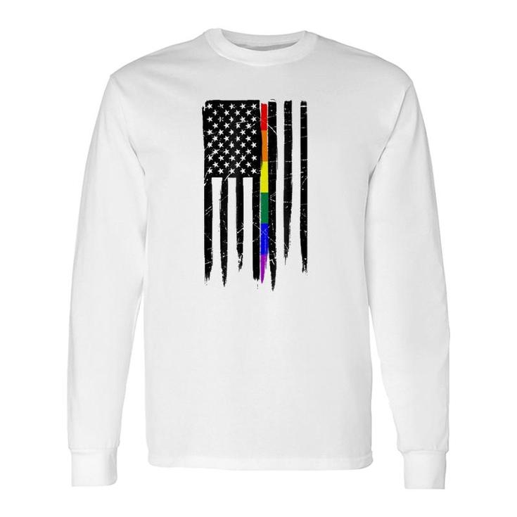 Lgbt Gay Pride Thin Line American Flag Long Sleeve T-Shirt T-Shirt