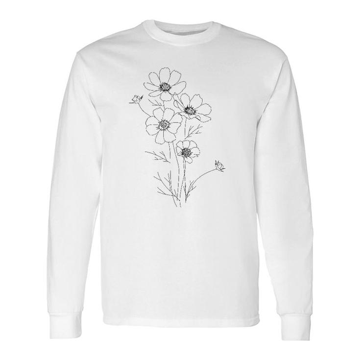 Line Art Flowers Botanical Minimalist Abstract Fashion Long Sleeve T-Shirt T-Shirt
