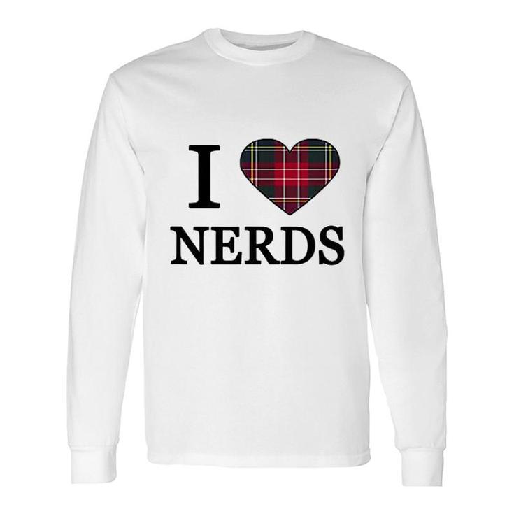 I Love Nerds Royal Plaid Heart Long Sleeve T-Shirt
