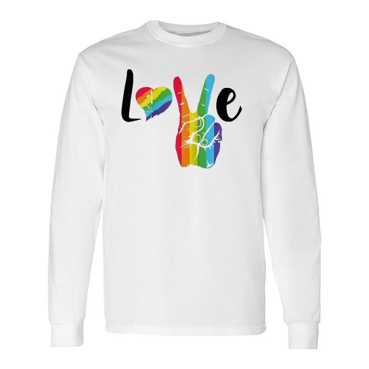 Love Rainbow Peace Sign ,Gay Pride Rainbow Heart Love Raglan Baseball Tee Long Sleeve T-Shirt T-Shirt