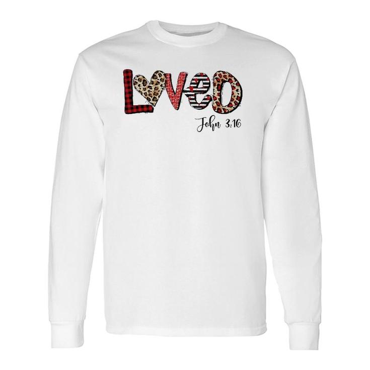 Loved Jesus Christian Valentine's Day Buffalo Plaid Leopard Long Sleeve T-Shirt T-Shirt