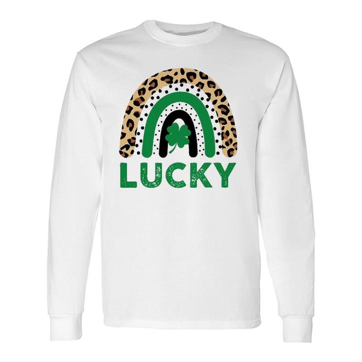 Lucky Shamrock Leopard Print Rainbow St Patrick's Day Long Sleeve T-Shirt T-Shirt