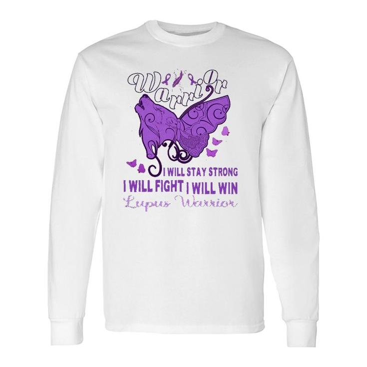 Lupus Awareness Warrior Purple Ribbon Butterfly Wolf Long Sleeve T-Shirt T-Shirt