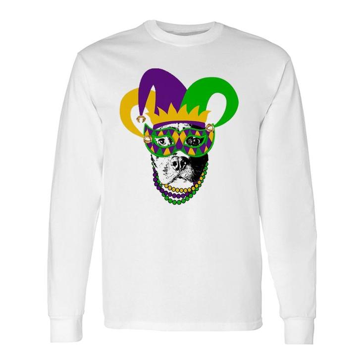 Mardi Gras Pitbull Dog Cute Mardi Gras Long Sleeve T-Shirt T-Shirt