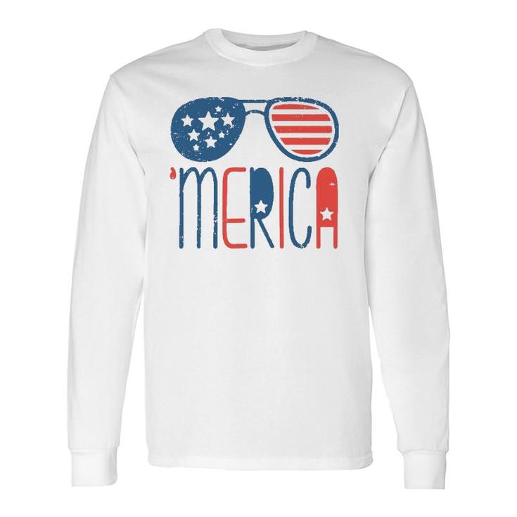 Merica American Flag Aviators Toddler4th July Usa Flag Sunglass Long Sleeve T-Shirt T-Shirt