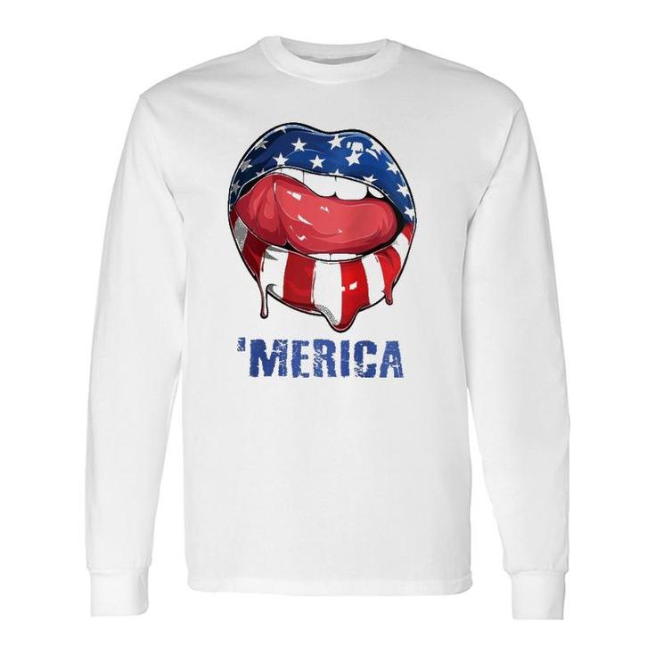'Merica American Flag Mouth Lips 4Th Of July Teens Raglan Baseball Tee Long Sleeve T-Shirt T-Shirt
