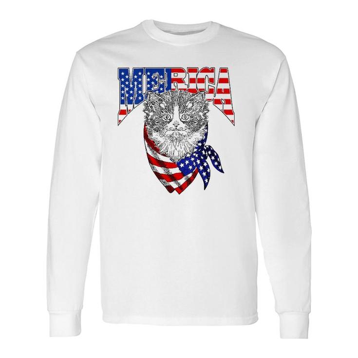 Merica Cat Happy 4Th Of July American Flag Great Long Sleeve T-Shirt T-Shirt