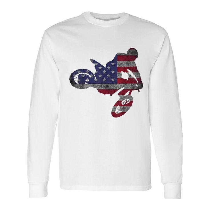 Motocross Bike American Flag Long Sleeve T-Shirt