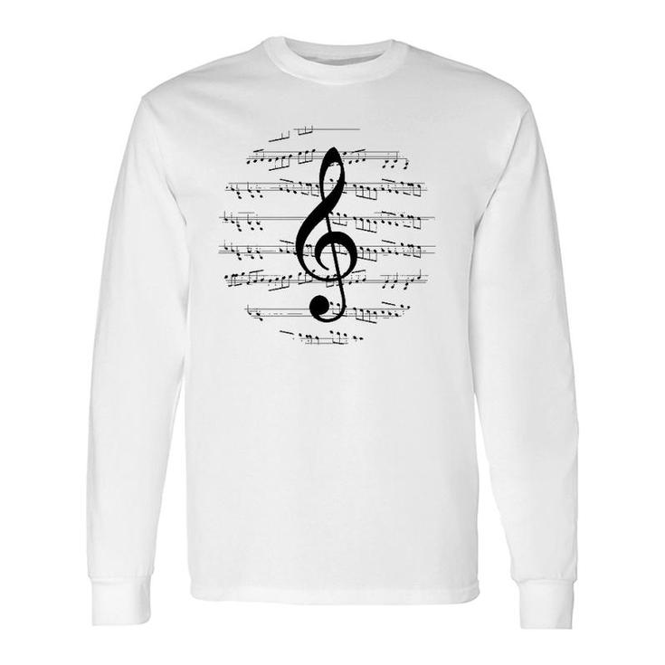 Music Sheet Notes G-Clef Symbol Vintage Musician Long Sleeve T-Shirt