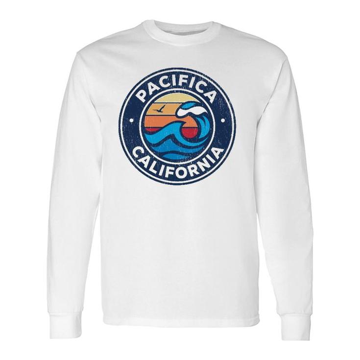 Pacifica California Ca Vintage Nautical Waves Long Sleeve T-Shirt T-Shirt