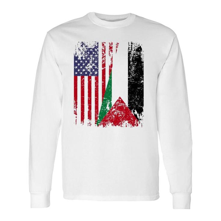 Palestinian Roots Half American Flag Palestine Long Sleeve T-Shirt T ...