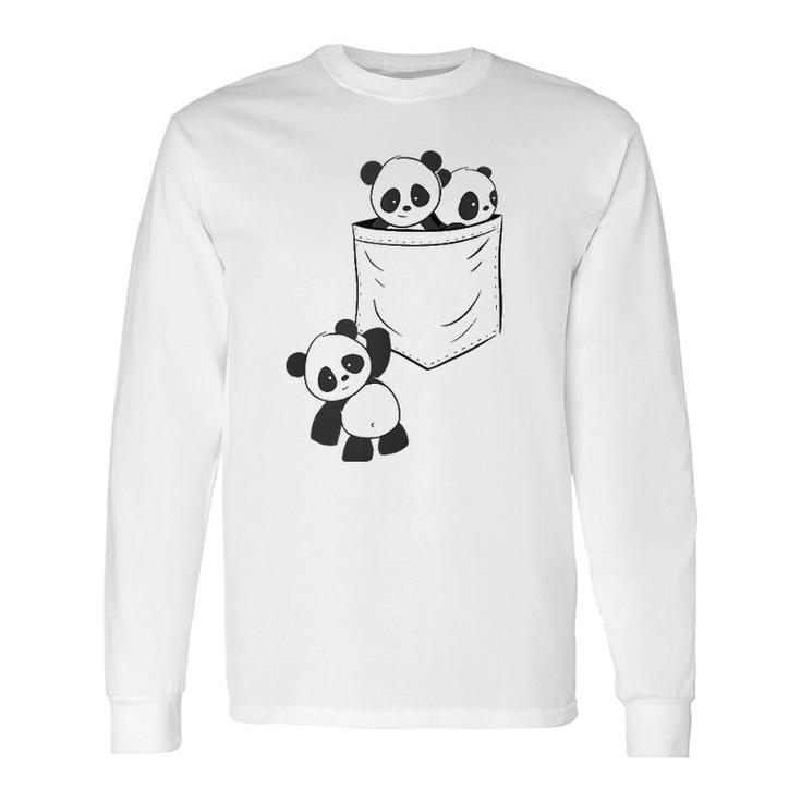 Panda Lovers Cute Kawaii Baby Pandas In Pocket V-Neck Long Sleeve T-Shirt T-Shirt